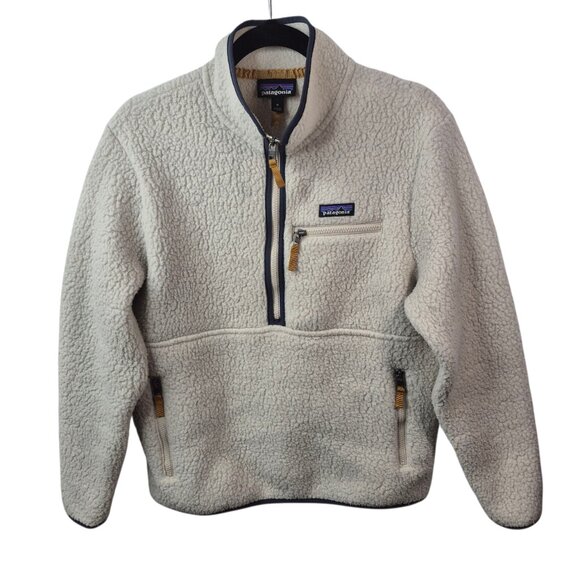 Patagonia Womens Retro Pile Marsupial Fleece Jacket Size M Beige Pullover - Picture 1 of 7